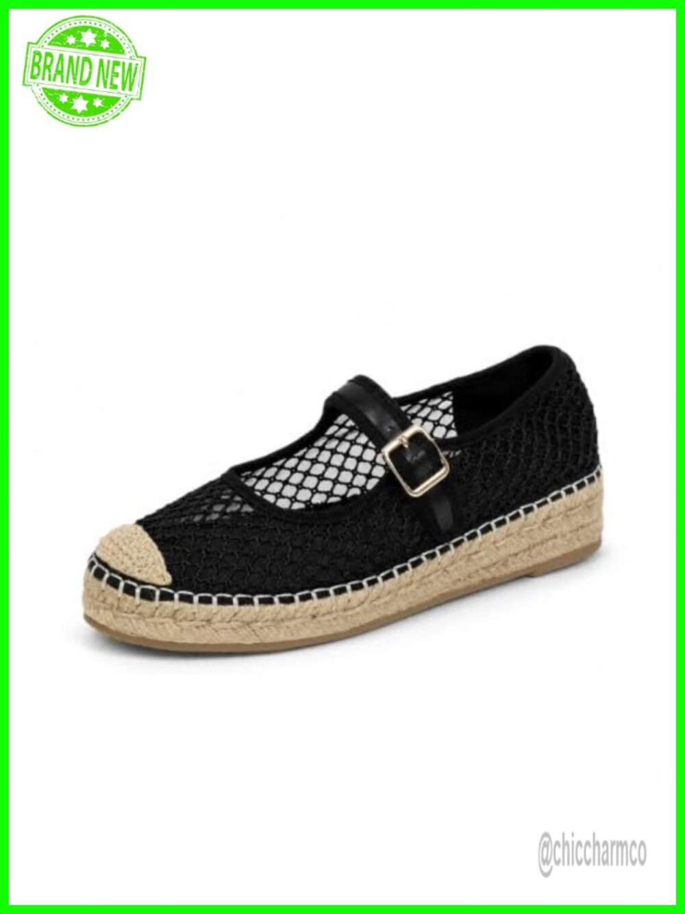Womens Mary Jane Espadrilles Platform Woven Ballet Flat Adjustable Buckle